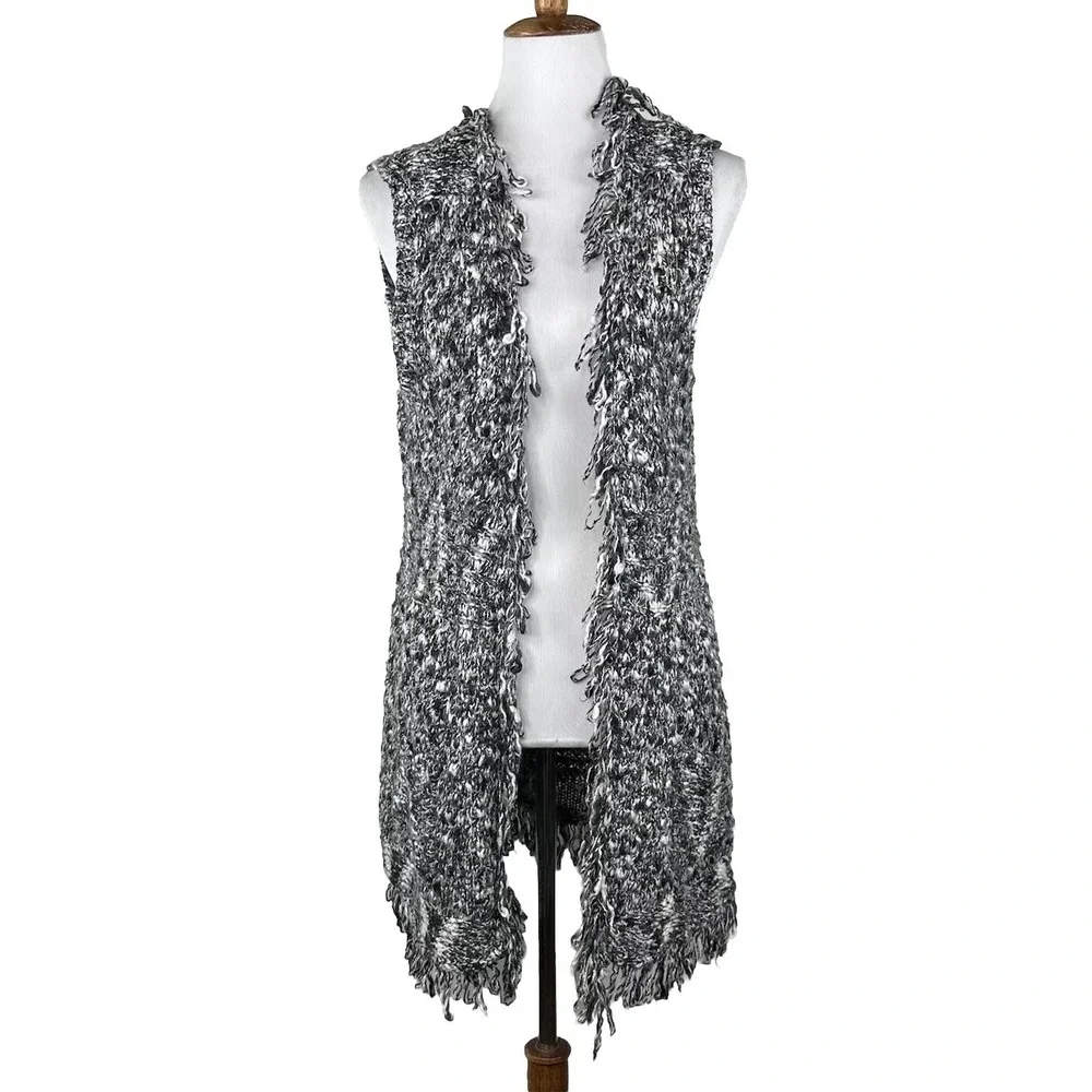 Chico's Wool Sleeveless Cardigan Sweater Vest Long Duster Chunky Knit Womens 1 M